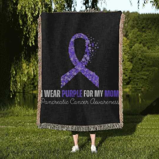 I Wear Purple for My Mom Pancreatic Cancer Woven Blankets