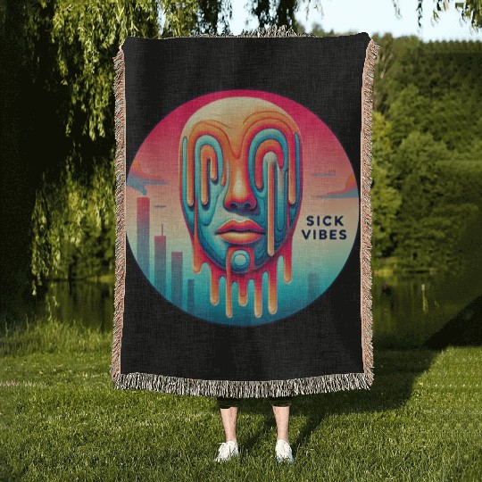 Surreal Melting Face Psychedelic Art - Sick Vibes Woven Blankets