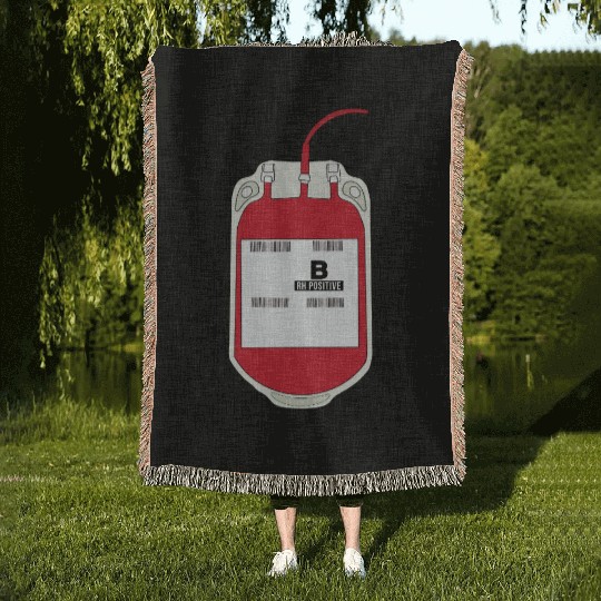 B Positive Blood Bag Woven Blankets