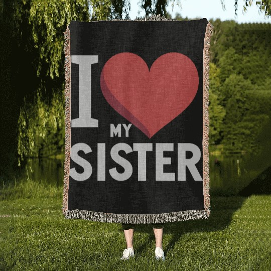 I Love My Sister Family Love Heart Gift Woven Blankets