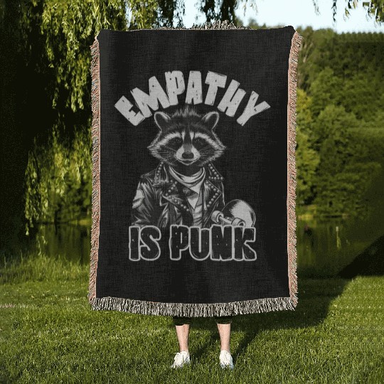 Empathy is PUNK Raccoon Woven Blankets