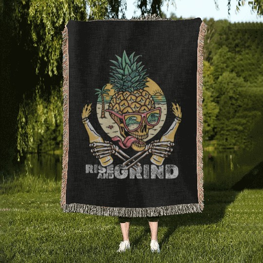 Rise and Grind – Tropical Skull Party Woven Blankets