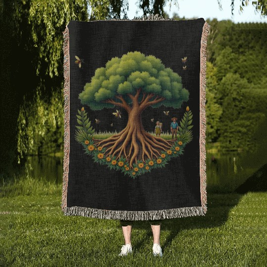 Tree of Life & Bees Woven Blankets