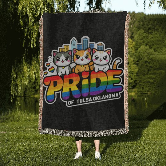 Pride of Tulsa City Oklahoma USA Rainbow Flag Woven Blankets