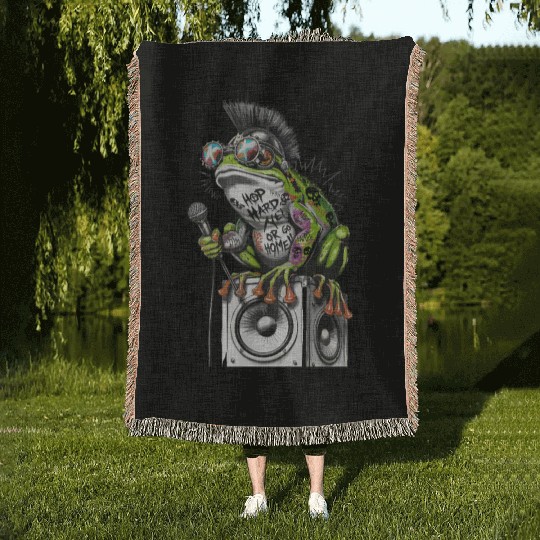 Frog Punk Street Art Graffiti Design Woven Blankets