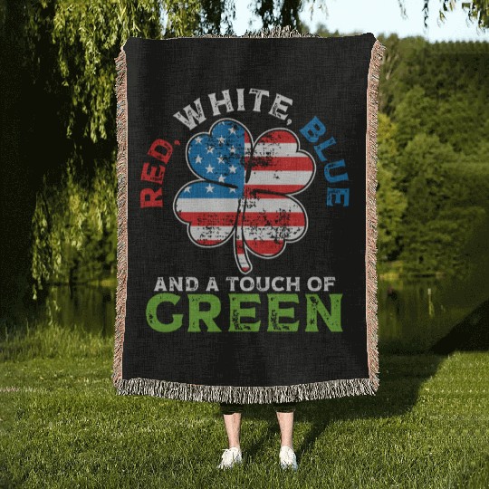 Red White Blue and a Touch of Green Irish USA Woven Blankets