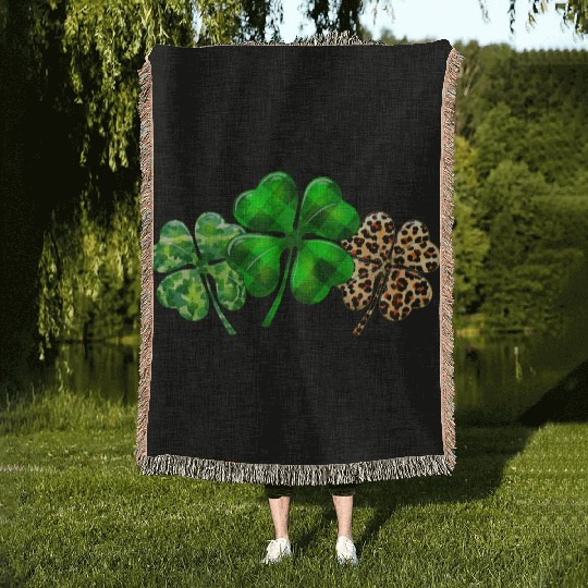Plaid Shamrock Leopard Camouflage St Patricks Day Woven Blankets