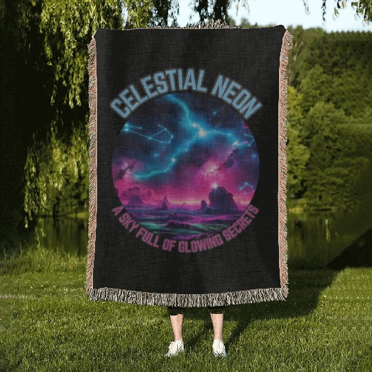 Celestial Neon - A sky full of glowing secrets Woven Blankets
