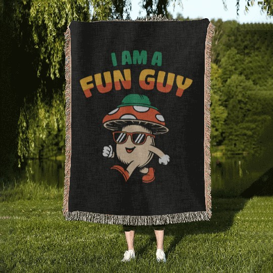 I am a Fun Guy Funny Fungi Pun Woven Blankets
