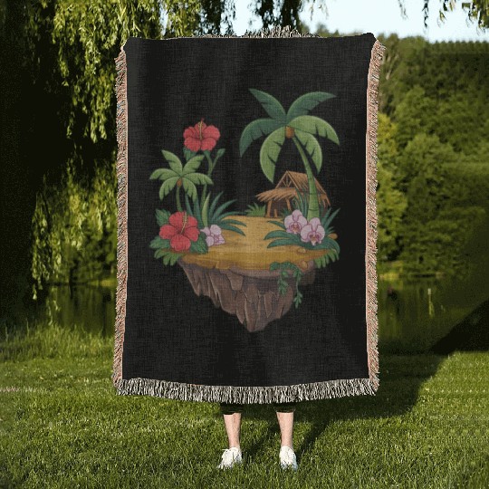 Tropical Island Hut Hibiscus and Orchids Woven Blankets