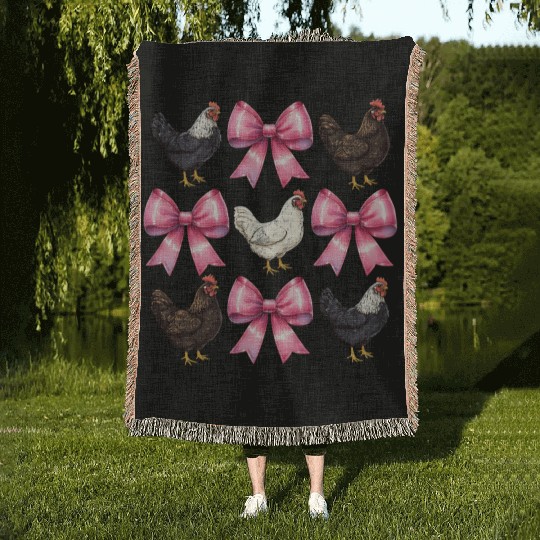 Coquette Bow Chicken Farm Farmer Pink Mothers Day Woven Blankets