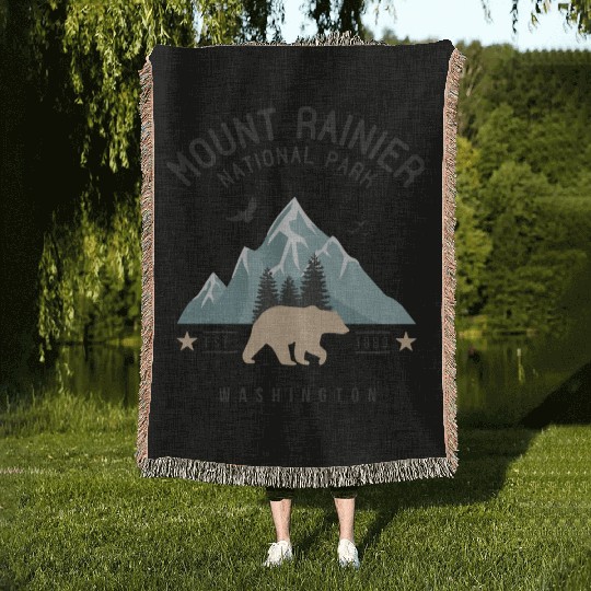 Mount Rainier National Park Est. 1889 Washington Woven Blankets