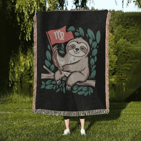 Charming Virgo Zodiac Sloth Embracing the Stars Woven Blankets
