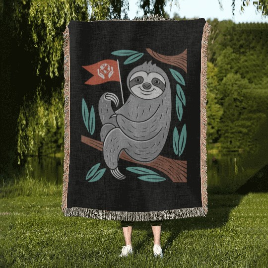 Environmentalist Sloth Embracing Earth Stewardship Woven Blankets