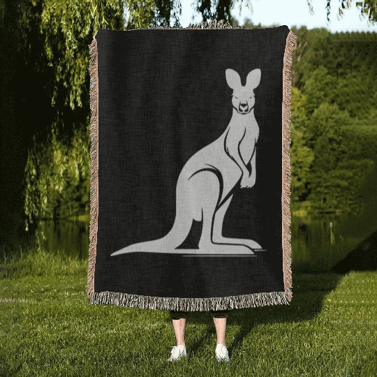 Wild Animal Silhouette With Typical Kangaroo Pose Woven Blankets