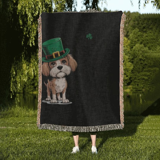 St. Patrick's Day Dog Kiss Me I'm Irish Cute Puppy Woven Blankets