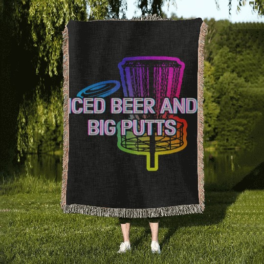 Iced Beer and Big Putts Disc Golf Beer Lover Woven Blankets