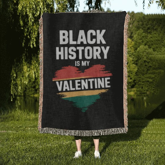 Black History Is My Valentine Heart Print Woven Blankets