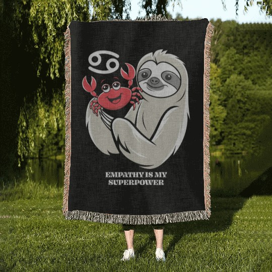 Empathy Is My Superpower: Cancer Zodiac Sloth Woven Blankets