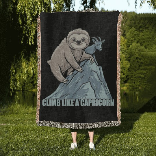 Climb Like A Capricorn Zodiac Sloth Adventure Woven Blankets