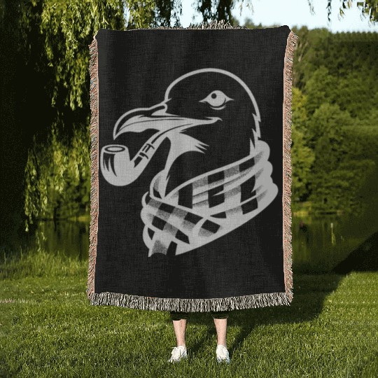 Pipe-diving Seafarer Seagull As A Coastal Motif Woven Blankets