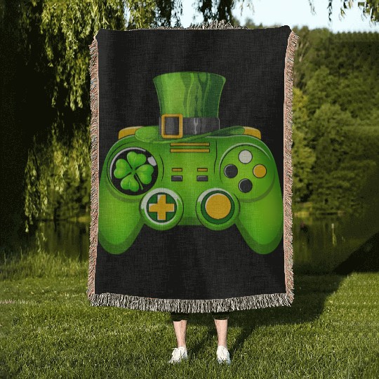 Video Game Controller Irish Gamer St Patricks Day Woven Blankets