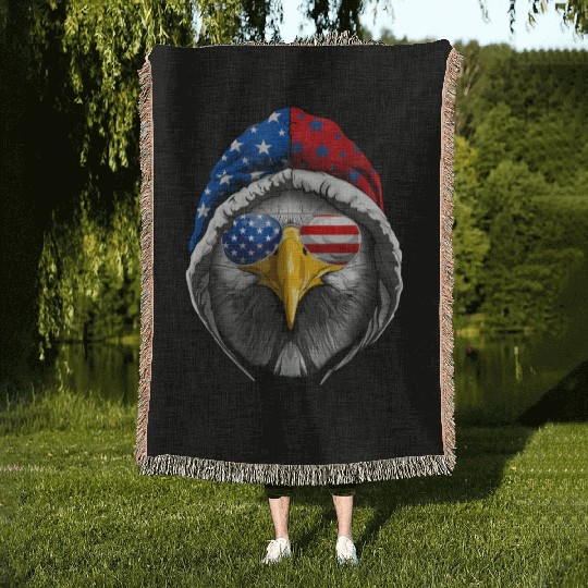 American Flag Patriotic Eagle 4th of July Woven Blankets