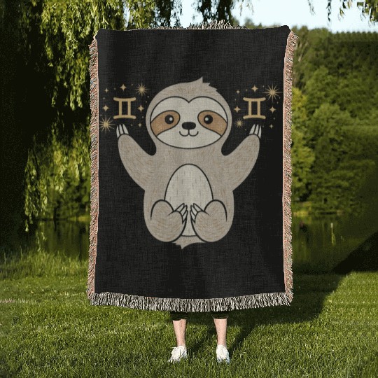 Gemini Zodiac Sloth Embracing Duality Magic Woven Blankets