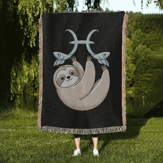 Pisces Zodiac Sloth Embracing Your Cosmic Calm Woven Blankets