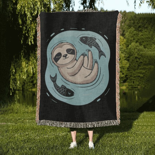 Pisces Zodiac Sloth Relaxing with Fish Dreams Woven Blankets