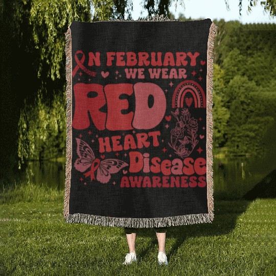In February We Wear Red Rainbow CHD Awareness Woven Blankets