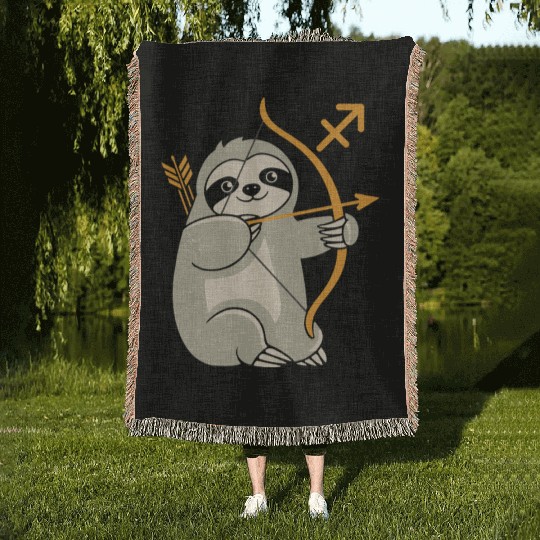Sagittarius Zodiac Sloth Archer Adventure Woven Blankets