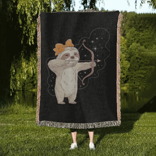 Sagittarius Zodiac Sloth Bow and Stars Woven Blankets