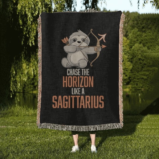 Chase The Horizon Like A Sagittarius Zodiac Sloth Woven Blankets