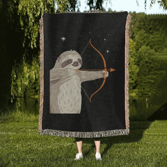 Sagittarius Zodiac Sloth Archer in the Stars Woven Blankets