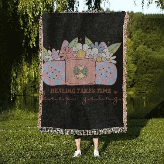 Healing Takes Time - Inspiring Mental Health Quote Woven Blankets