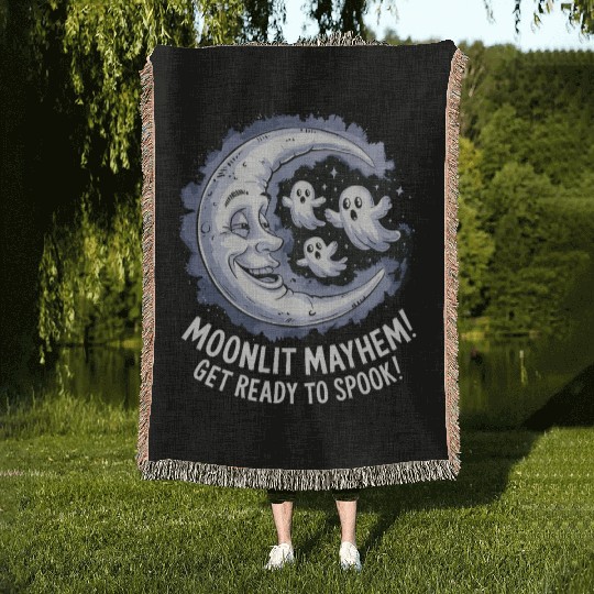 Moonlit Mayhem Ghostly Spook Under the Mondlight Woven Blankets