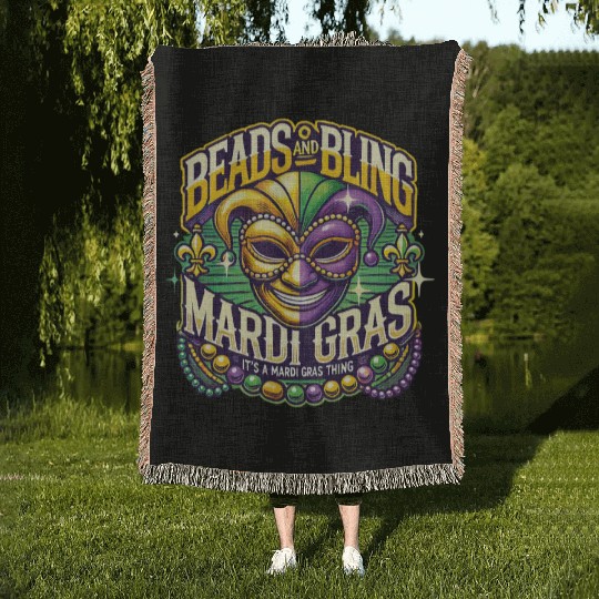 Beads And Bling Mardi Gras Mask Extravaganza Woven Blankets