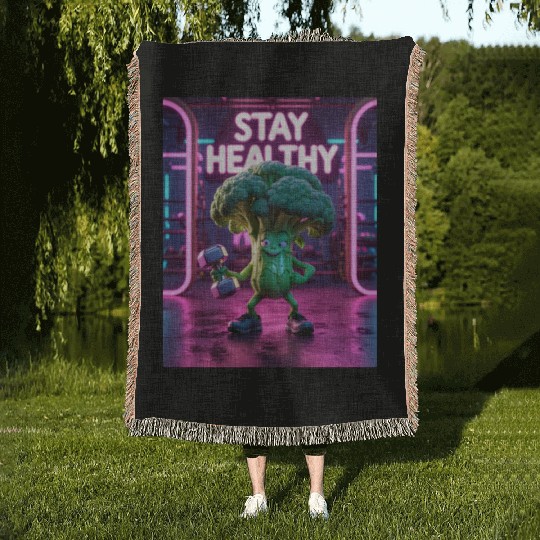 Broccoli Gym Workout STAY HEALTHY Woven Blankets