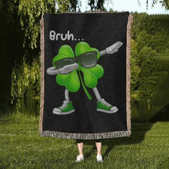 Bruh Dabbing Shamrock - Funny St Patricks Day Woven Blankets