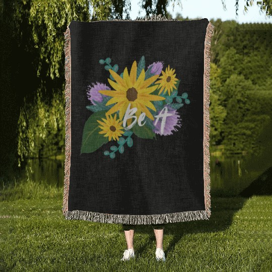 Positive quote with wildflowers sunflower sticker Woven Blankets