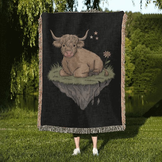 Whimsical Escapism: Highland Cow Dreamworld Woven Blankets