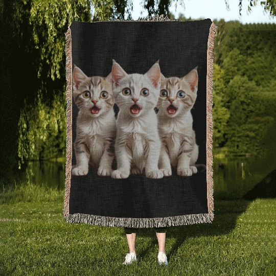 Surprised Kittens Woven Blankets