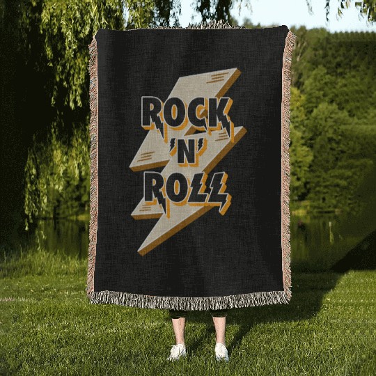 Rock'N'Roll Sign With Lightning Bolt Woven Blankets
