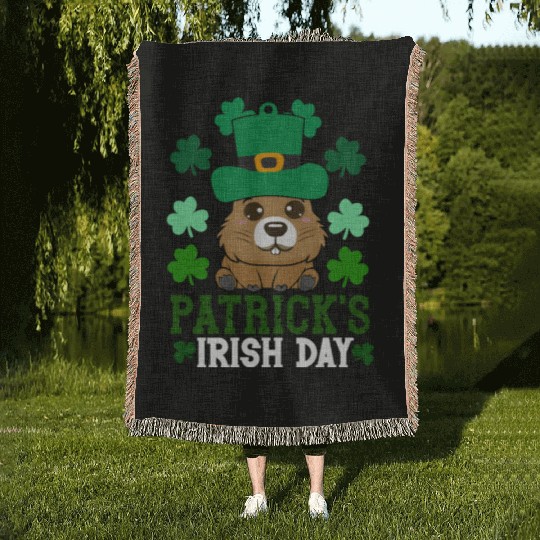 Patrick's day , irish day , capybara Woven Blankets