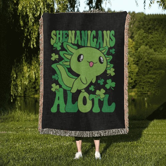 Axolotl St. Patrick's Day Shenanigans Alotl Woven Blankets