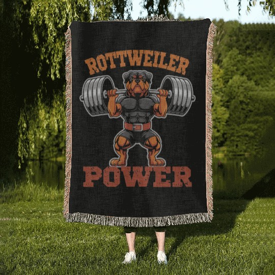Rottweiler Power Weightlifting Dog Gym Strength Woven Blankets
