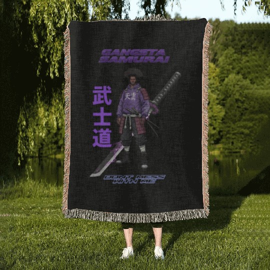 Gangsta Samurai - Afro Street Fighter Anime Manga Woven Blankets