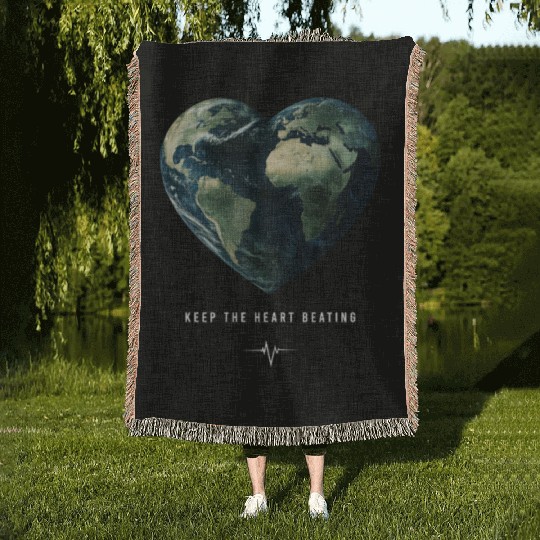 Keep the Heart Beating Earth Day Heart Environment Woven Blankets