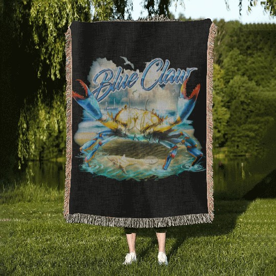 Bass Fishing Blue Claw Crab Woven Blankets
